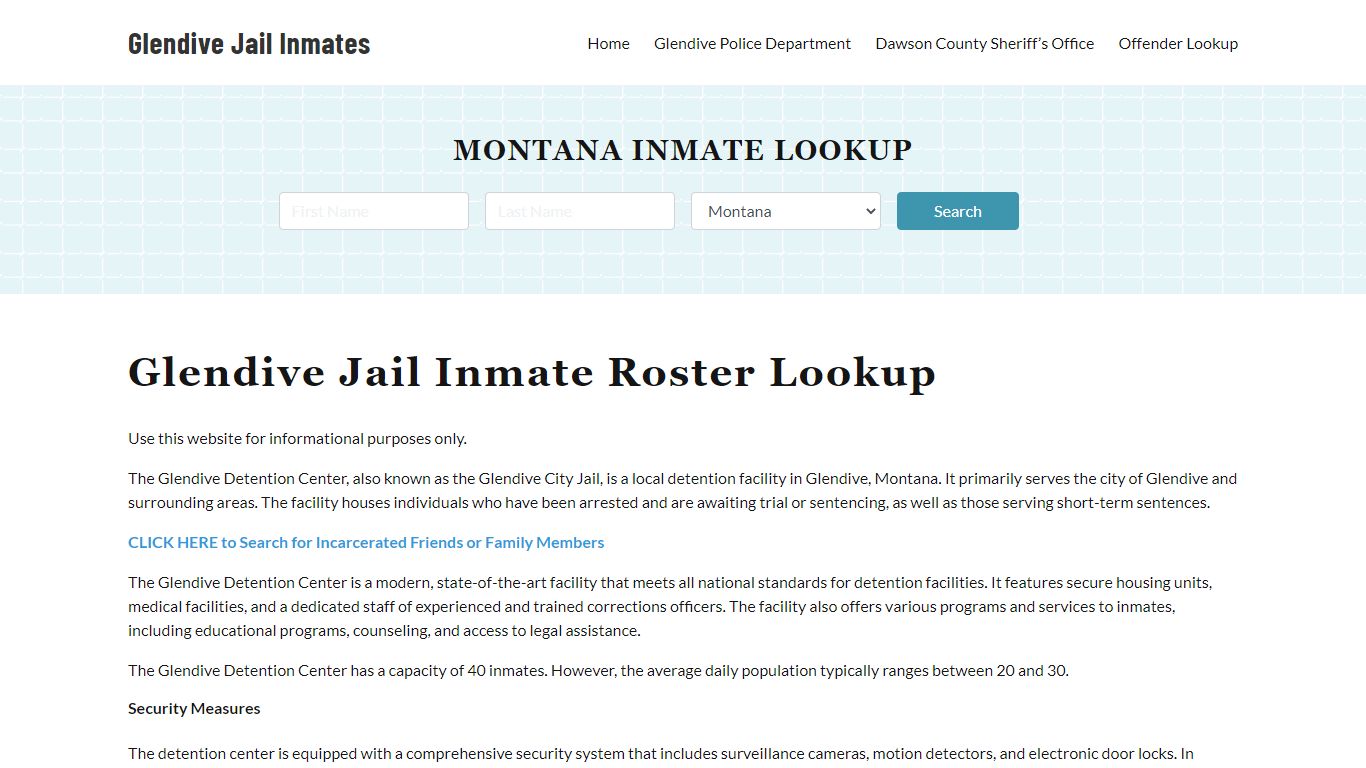 Glendive Jail Inmate Roster, Dawson County, MT, Offender Search